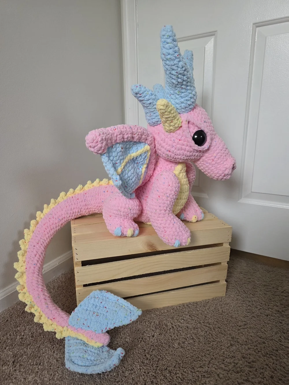 Handmade Plush Dragon Toy - Pink & Blue